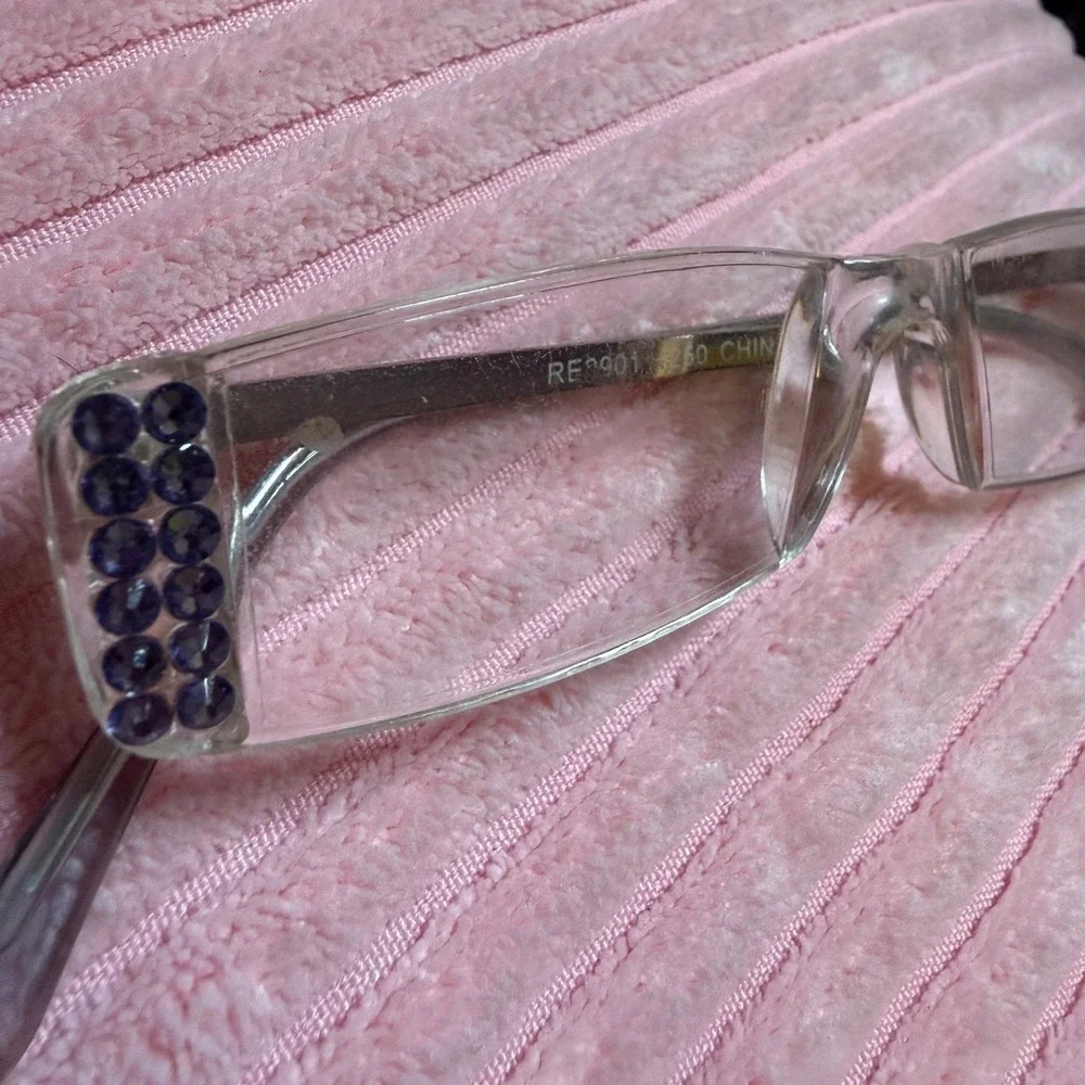 Italy Design Rimless Reading Glasses Purple Rhinestone +2.50